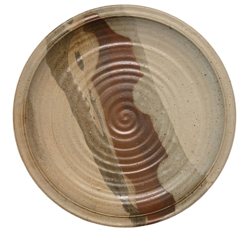 Stoneware Pottery Wall Art Plate Abstract Design Signed Handmade Neutral Tones